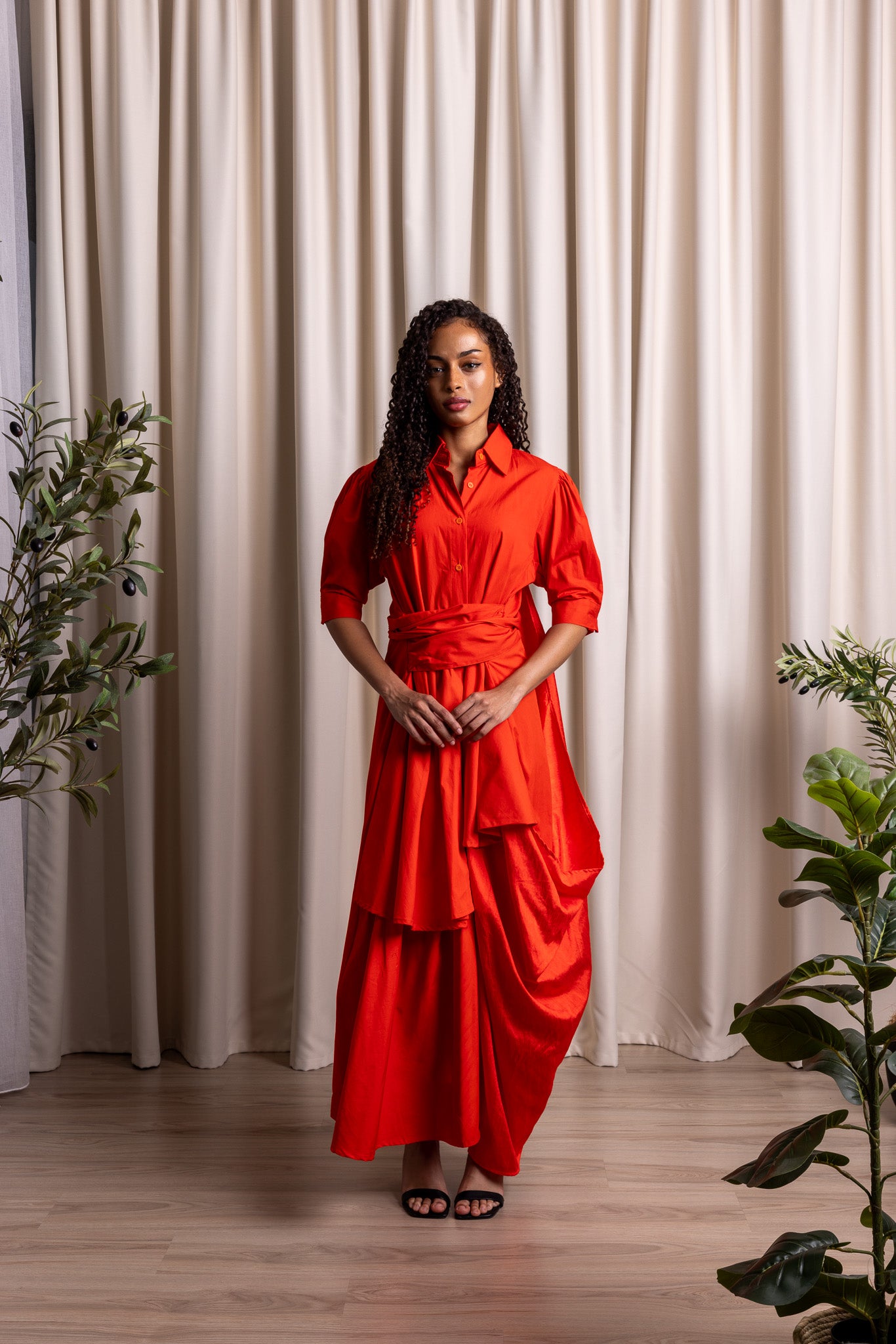 drape red dress PANJVĀH / Draped Dress / SCARLETT – Ras