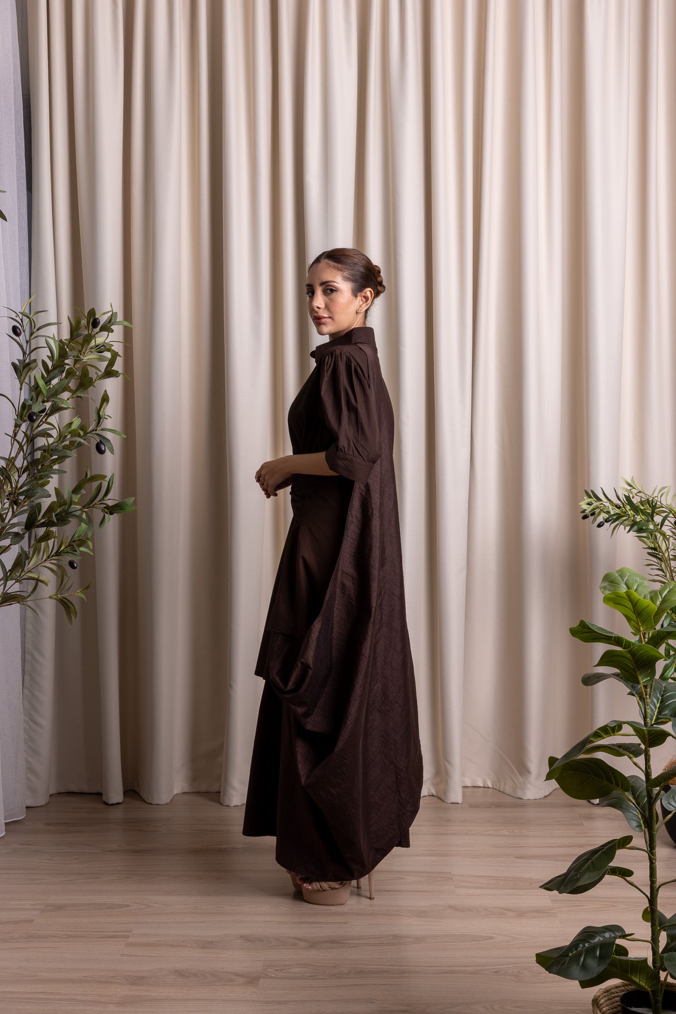 PANJVĀH / Draped Dress / ESPRESSO