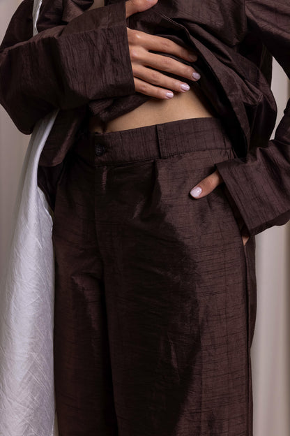 DŪJĀ / Straight Silk Trousers / ESPRESSO