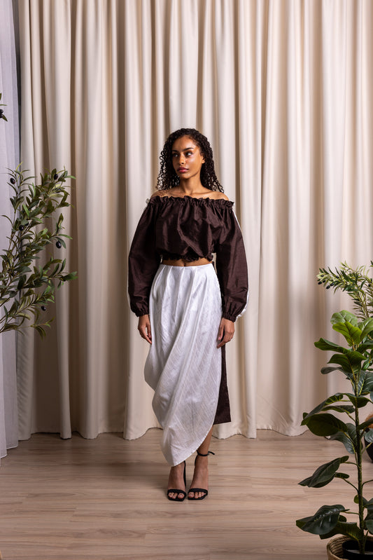 CHAUTHĀ / Dual-Tone Bardot Top / ESPRESSO