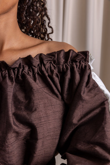 CHAUTHĀ / Dual-Tone Bardot Top / ESPRESSO