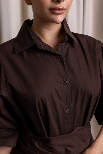 PANJVĀH / Draped Dress / ESPRESSO