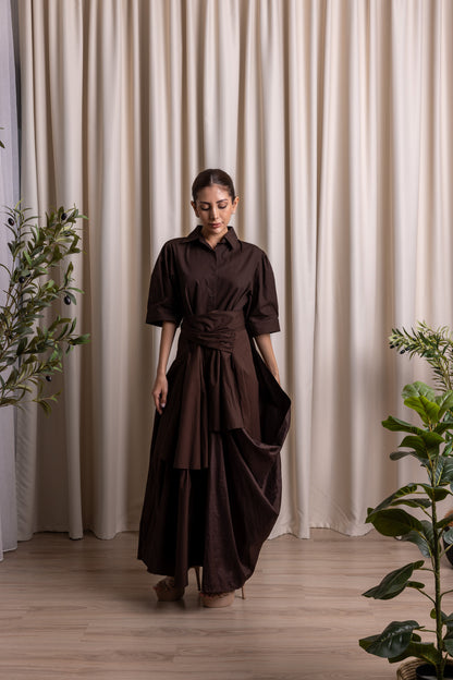 PANJVĀH / Draped Dress / ESPRESSO