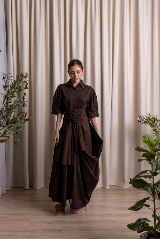 PANJVĀH / Draped Dress / ESPRESSO